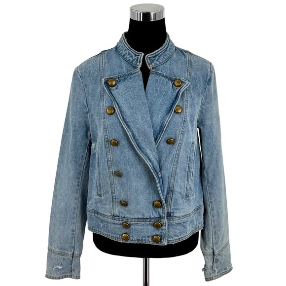 RARE Free People Military Denim Jacket | Coastal Cowgirl Grunge Boho Streetwear - Picture 2 of 16